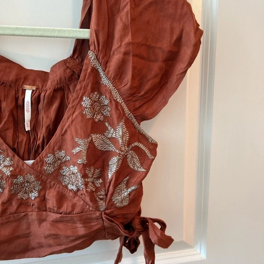 Free People Sahara Embroidered Top In Rust Combo Size XS
